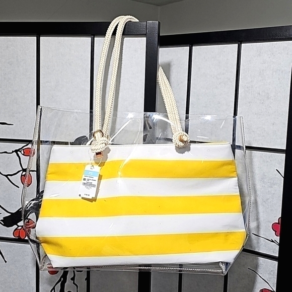 J. McLaughlin Handbags - J. McLaughlin Harper Handbag‎ Yellow White Striped Tote Bag NWT